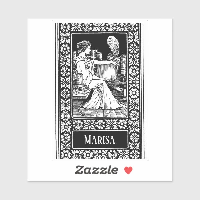  Woman with Owl, Books & Classical Library Sticker (Sheet)