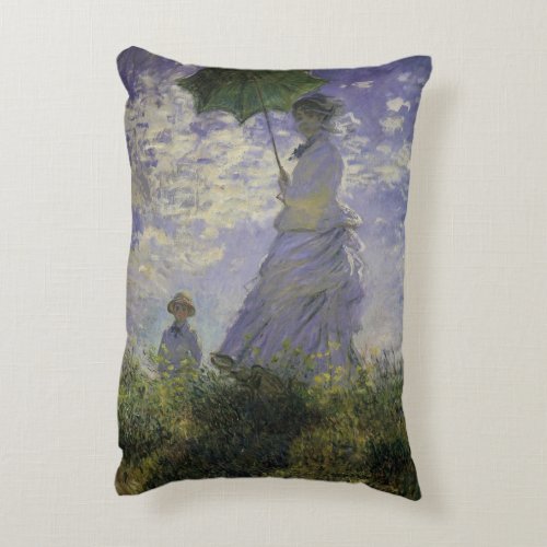 Woman with Parasol by Claude Monet Vintage Art Decorative Pillow