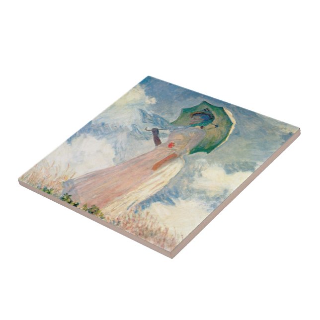 Woman with Parasol Claude Monet Vintage Art Ceramic Tile (Side)