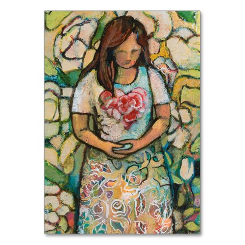 Woman with Patience prayer card Romans 5 Table Number