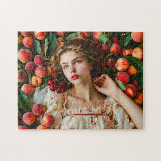 Woman with peaches and cherries jigsaw puzzle
