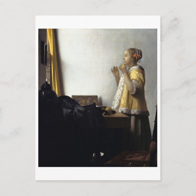 Woman with Pearl Necklace by Johannes Vermeer Postcard (Front)
