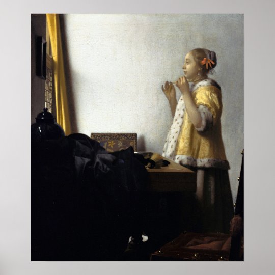 Woman with Pearl Necklace by Johannes Vermeer Poster