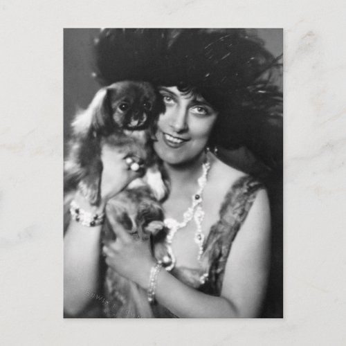 Woman with Pekingese 1920s Postcard