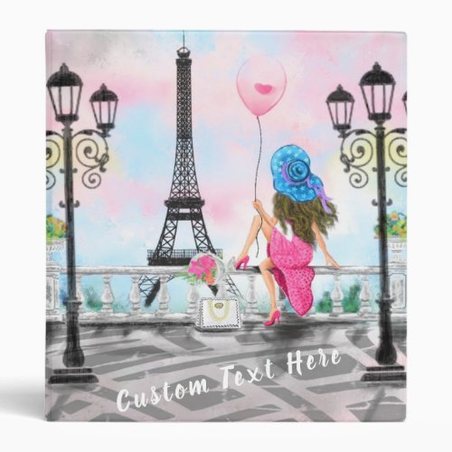Woman with Pink Balloon _ I Love Paris _ Your Text 3 Ring Binder