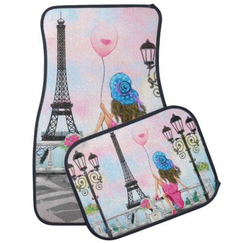 Woman with Pink Balloon In Paris Car Floor Mat