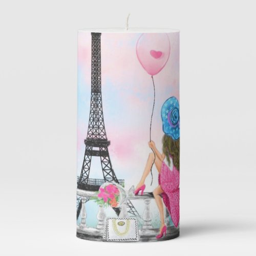 Woman with Pink Balloon Paris Candle Eiffel Tower