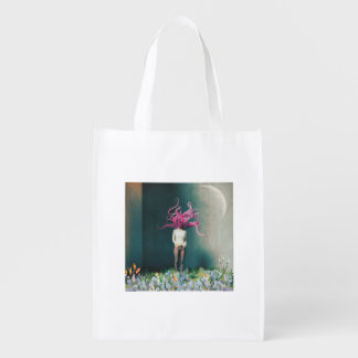 Woman with Pink Flamingo Hair in a Dreamy Grocery Bag