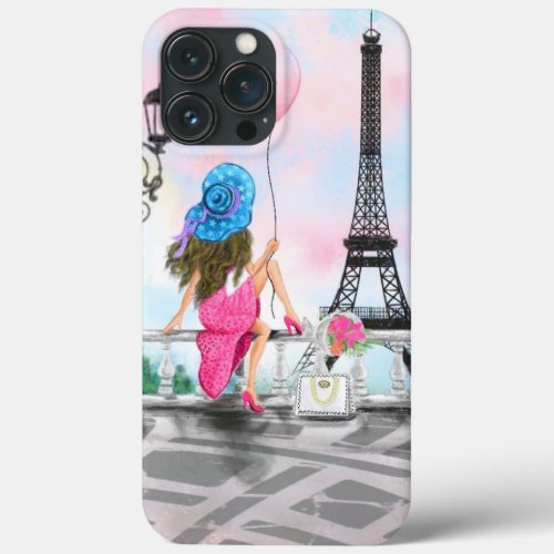 Woman with Pink Heart Balloon _ I Love Paris iPhone 13 Pro Max Case