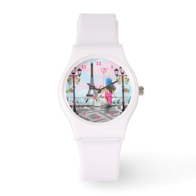 Woman with Pink Heart Balloon In Paris Watch (Front)