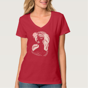 Woman with Pink Rose T-Shirt