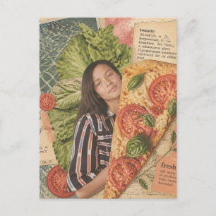 Woman with Pizza a Foodie Collage Postcard