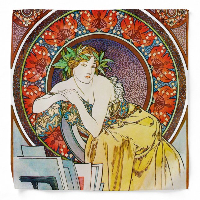 Woman with Poppy, Mucha Bandana (Front)