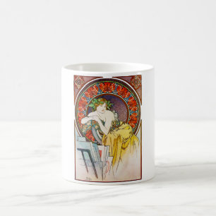 Woman with Poppy, Mucha Coffee Mug