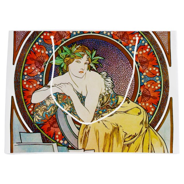 Woman with Poppy, Mucha Large Gift Bag (Front)