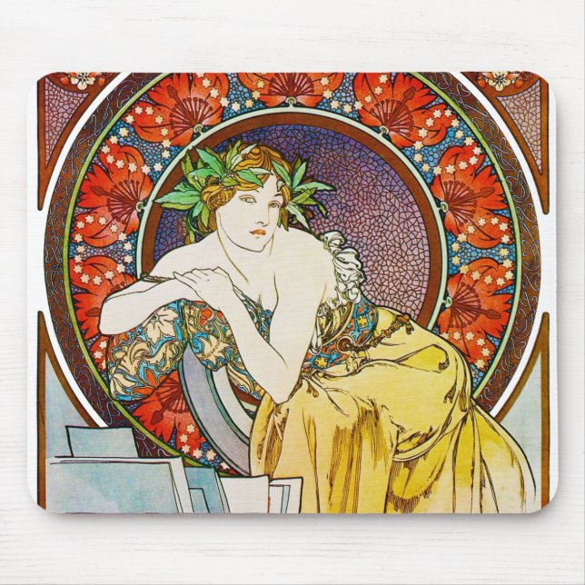 Woman with Poppy, Mucha Mouse Pad (Front)