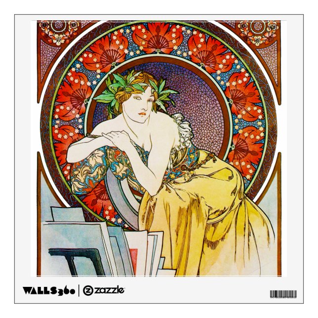Woman with Poppy, Mucha Wall Decal (Front)