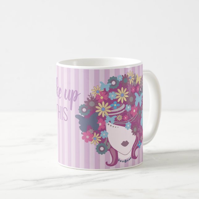 Woman with Pretty Flower Hair Purple Quote Coffee Mug (Front Right)