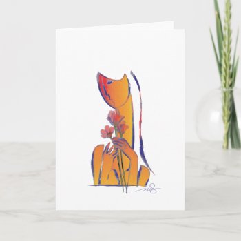 Woman With Red Flowers Card by ArtDivination at Zazzle