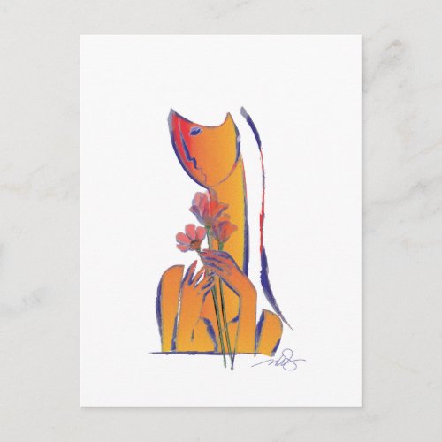 Woman with Red Flowers Postcard