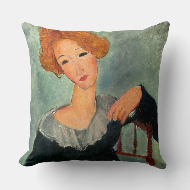 Woman with Red Hair, 1917 by Amedeo Modigliani Throw Pillow (Front)