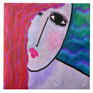 Woman with Red Hair 2 Abstract Digital Painting Ceramic Tile