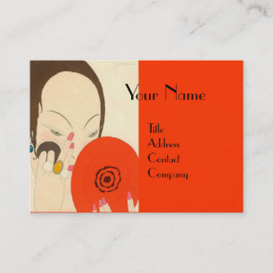 WOMAN WITH RED MIRROR Deco Beauty Fashion Makeup Business Card