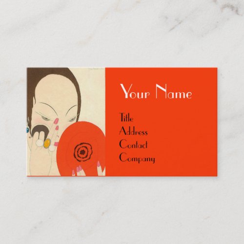 WOMAN WITH RED MIRROR Deco Beauty Fashion Makeup Business Card