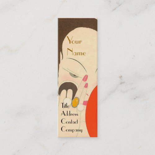 WOMAN WITH RED MIRROR Deco Beauty Fashion Makeup Mini Business Card