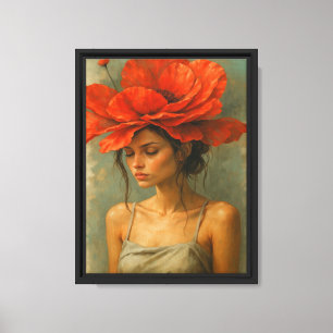 Woman with Red Poppy Flower Canvas Print
