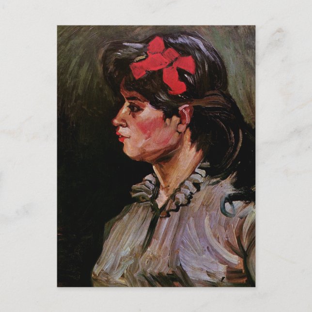 Woman with Red Ribbon (F207) Van Gogh Fine Art Postcard (Front)