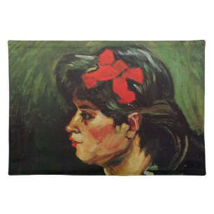 Woman with Red Ribbon Portrait by Vincent van Gogh Cloth Placemat