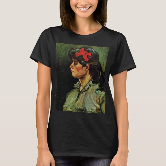Woman with Red Ribbon Portrait by Vincent van Gogh T-Shirt (Front)