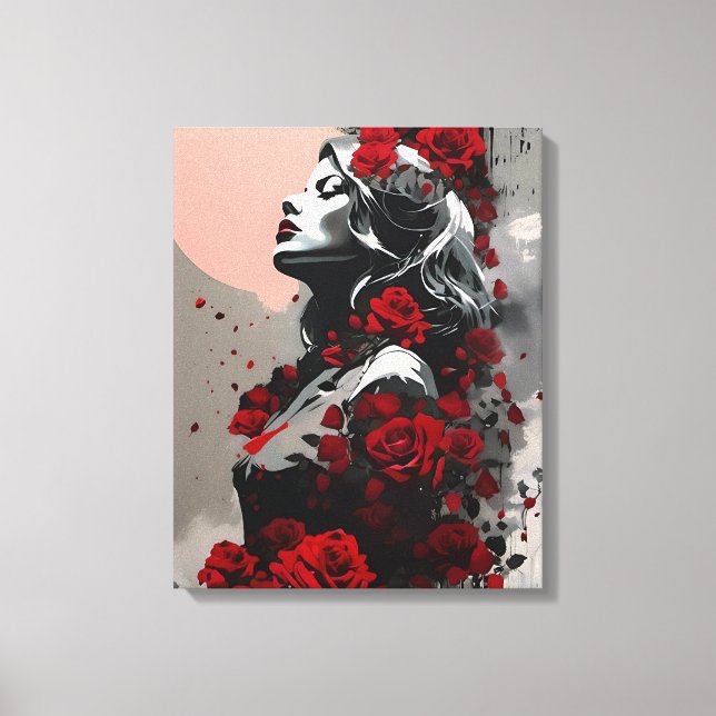 Woman with Red Roses Canvas Print (Front)