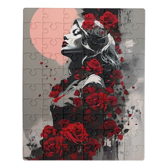 Woman with Red Roses Jigsaw Puzzle (Puzzle Vertical)