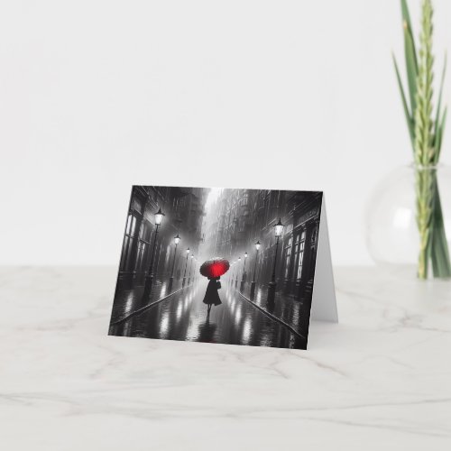 Woman With Red Umbrella Note Card