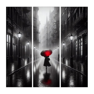 Woman With Red Umbrella Triptych