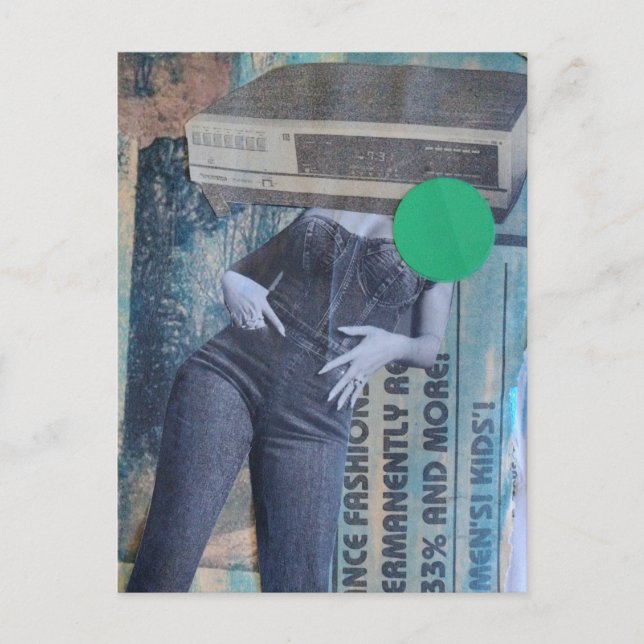 Woman With Retro Technology Head Postcard (Front)