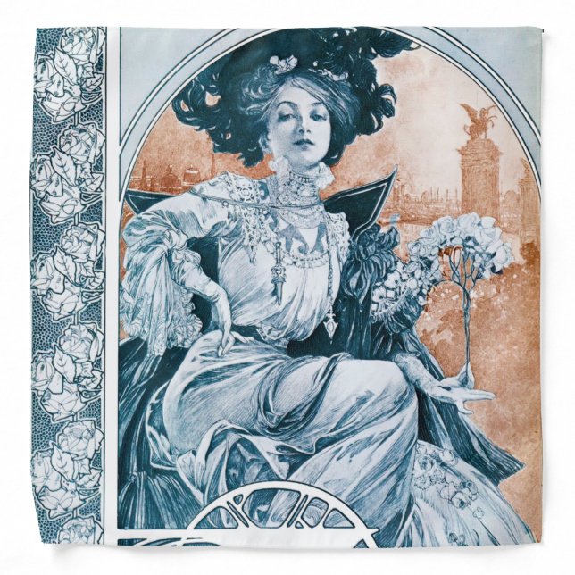 Woman with Rose, Mucha Bandana (Front)