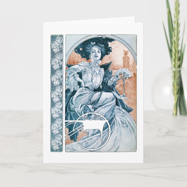 Woman with Rose, Mucha Card (Front)