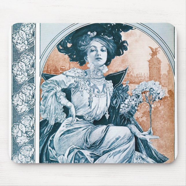 Woman with Rose, Mucha Mouse Pad (Front)