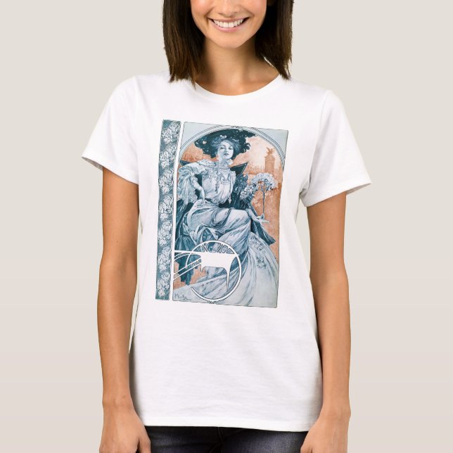 Woman with Rose, Mucha T-Shirt (Front)