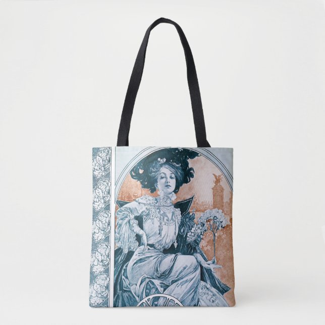 Woman with Rose, Mucha Tote Bag (Front)