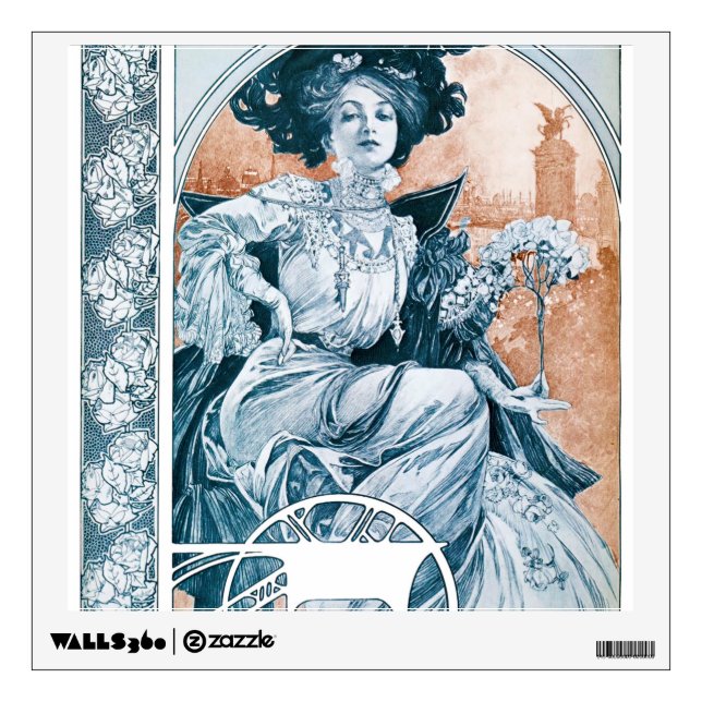 Woman with Rose, Mucha Wall Decal (Front)