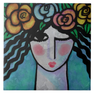 Woman with Roses in Her Hair Ceramic Tile