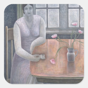 Woman with Small Cup 2007 Square Sticker