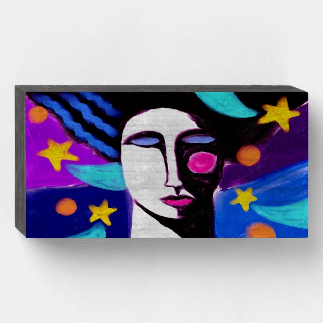 Woman with Starts Abstract Digital Painting Wooden Box Sign (Front Horizontal)