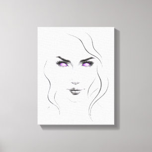 Woman with strange purple eyes Minimalist Line art Canvas Print