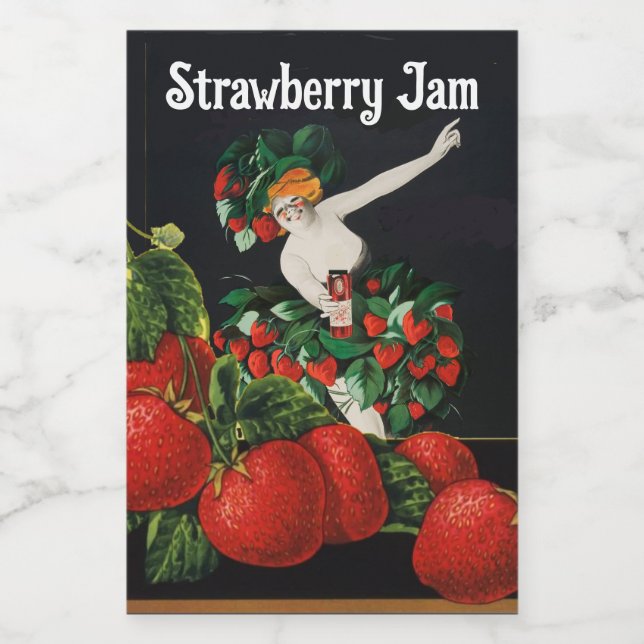 WOMAN WITH STRAWBERRIES Art Nouveau Strawberry Jam Food Label (Single Label)