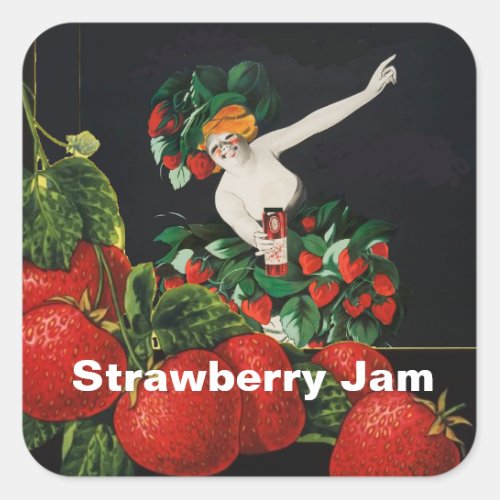 WOMAN WITH STRAWBERRIES Art Nouveau Strawberry Jam Square Sticker